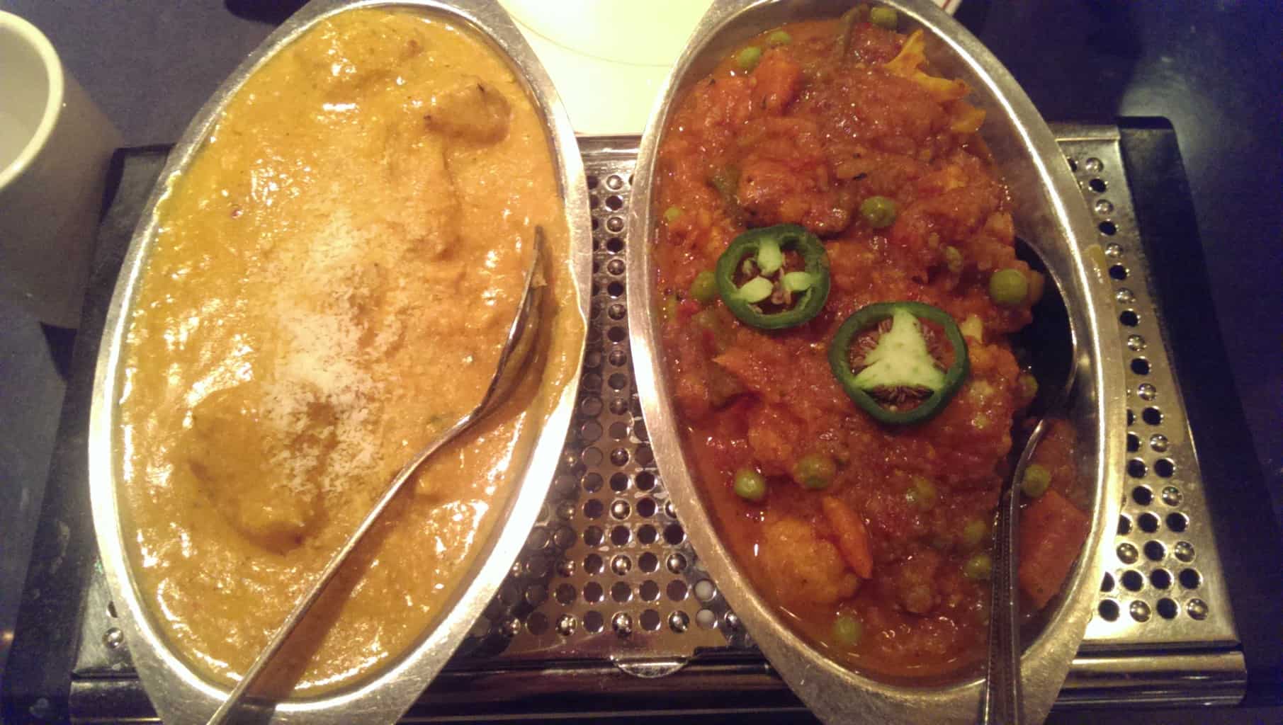 Coconut Chicken Curry (left) and Vegetable Vindaloo (right)