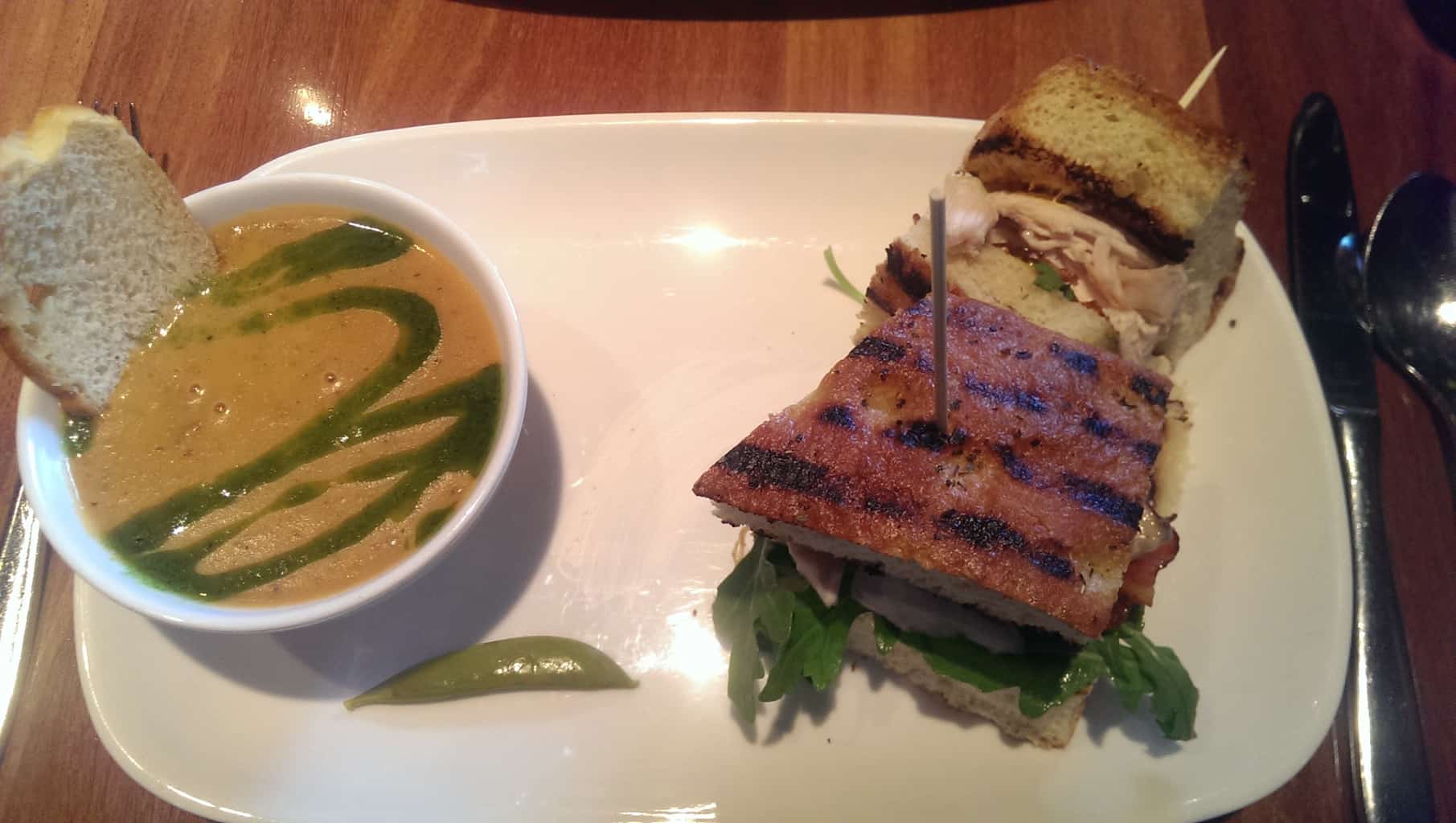 Rotisserie chicken sandwich with daily soup