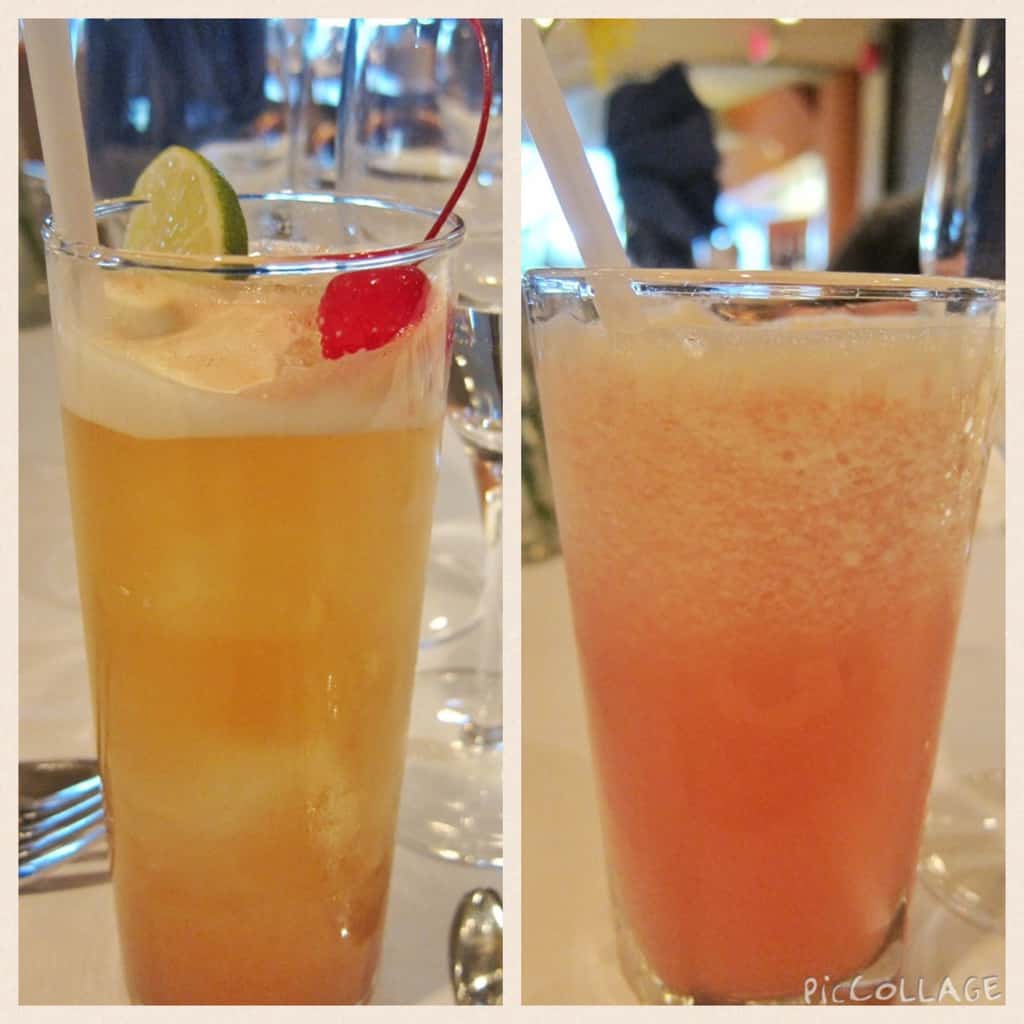 Singapore sling (left) and featured mocktail (right)